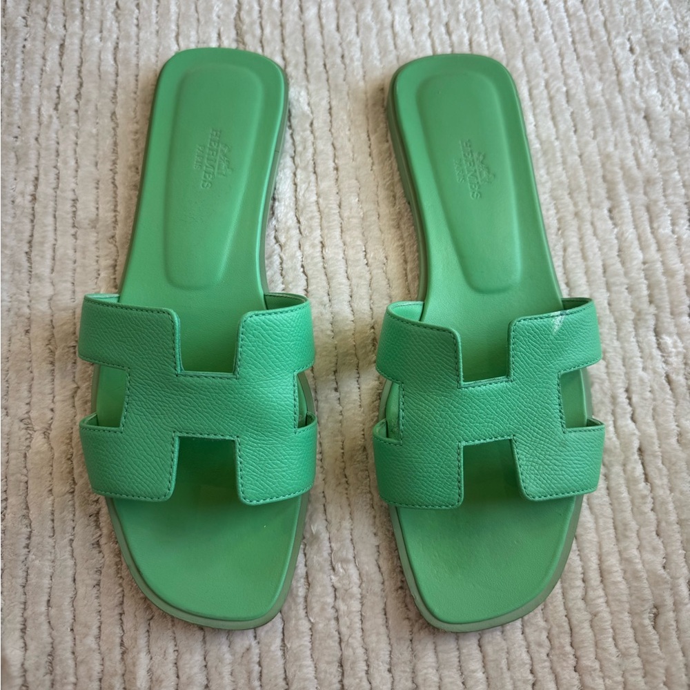 Hermes Green Oran Sandals